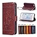 Produktbild iPhone 5 Leder Hülle,Handy Hülle Tasche iPhone 5S,Ledertasche für iPhone 5/5S/SE,Leweiany Handytasche iPhone 5 5S SE Schutzhülle aus Echt-Leder Retro Blumen Prägung Hülle im Ständer Bookstyle Wallet Tasche Flip Brieftasche Etui Schale mit Kartenfach, Magnet und Praktischer Standfunktion Luxus Tasche für Apple iPhone 5/5S/SE - Premium Hülle in Rotwein