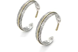 ZUICC 2PCS Vintage Feather Bracelet, Bracelet plume vintage, Bracelet argenté Style Vintage Ailes d'ange, Bracelet en Alliage Réglable, Ethnique Manchette Bracelet Pour homme et femme