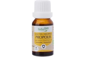 Herbalgem - Propolis Concentrée - Large Spectre Gouttes Bio - Dès les Premiers Signes du Refroidissement - 15 ml - L'emballage peut varier