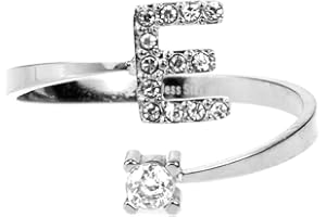 Flowers Anello in Acciaio Regolabile colore argentato o dorato con Lettera iniziale Nome e Punto Luce. Lettera ricoperta di piccoli strass brillanti