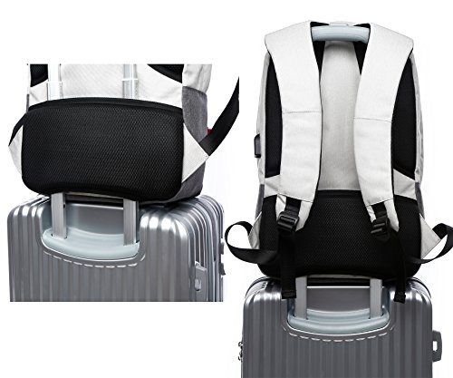 Valleycomfy Damen/Herren Laptop Rucksack (bis 39,6 cm) Leinwand Tasche mit USB Lade-Schnittstelle für Freizeit/Business/Travel Umhängetaschen Schwarz - 4