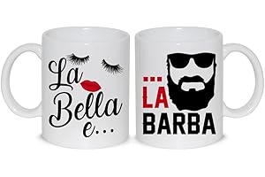 thedifferent Coppia Tazze Tazza Mug La Bella e La Barba Simpatica Cuore Amore Love 2 Tazze Fidanzati Sposi Coppie Thè/Latte - Idea Regalo Anniversari San Valentino