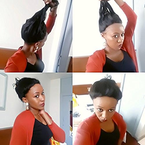 Hand Tied Soft Long Straight 360 Lace Band Frontal 22X4X2 Inch With Elastic Band Straight Style For Celebrity Salon Quality Peruvian Hair 360 Lace Frontal Wig 8-20 inches 150% Density Natural Black 1B# Free Shipping (16", Three part)