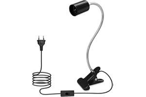 LAKONEI Portalámparas E27 con Pinza Flexo, Lámpara de Clip de metal con EU Enchufe y 220 CM Cable, Lampara Lectura Pinza Cuello de Cisne Ajustable de 350 mm para Cama, Escritorio (Negro)