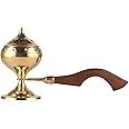 PR INTERNATIONAL Brass Loban Burner with Handle, Dhoop Dhuni Burner Sambrani Dhoop, Home Office Temple Prayer Butler