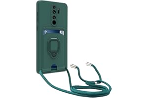 yanasuo Kameraschutz Silikon Handykette Hülle kompatibel mit Xiaomi Redmi Note 8 Pro, Metall Ring Halter Handy Cover,Verstellbarer Halskette Handyhülle-Dunkel Grün