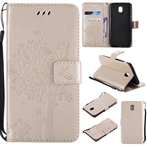 Preisvergleich Produktbild Samsung Galaxy J5 2017 / J530 Lederhülle, Docrax Handy Hülle Leder Klappbar Brieftasche Schutzhülle mit Kartenfach Magnetisch Stoßfest Handyhülle Flip Case für Samsung Galaxy J5 (2017) - DOKTU41216 Gold