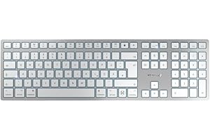 ‎CHERRY CHERRY KW 9100 SLIM FOR MAC, kabellose Mac-Tastatur, Deutsches Layout (QWERTZ), Bluetooth oder 2,4 GHz Funk, Flache Tasten, Wiederaufladbar, Weiß-Silber