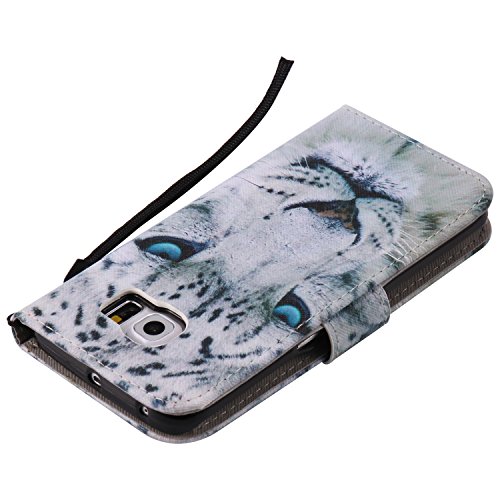 Feeltech Samsung Galaxy S6 Edge Hülle PU-Leder und Brieftasche Bunte Muster Fall mit Magnetverschluss, Hybrid-Kickstand mit Stand-Funktion, schlagen Sie schützende weiche TPU Stoßstangenabdeckung und Kreditkartenhalter für Samsung Galaxy S6 Edge Handgelenk Bügel-Buch-Art-Geldbeutel-Tasche mit 2 In 1 Berühren Sie Stift – White leopard - 7