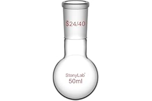 StonyLab Glass 50ml Heavy Wall Single Neck Round Bottom Flask RBF, with 24/40 Standard Taper Outer Joint – 50ml
