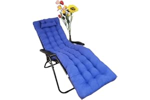 REINO MANSIDI Cojín Tumbona 180x55x6cm Reclinable con Almohada Reposacabeza, Colores Lisos. Colchoneta Tumbona Exterior con Relleno de Fibra Hueca. (Azul Claro)