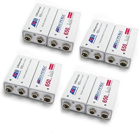 SUPEREX® Rechargeable ultra 9V Li-ion lithium Batteries 650mAh white With PCB Protected - Pack of 8 (Plz pay attention to the battery’s output voltage: 7.4V-8.4V)