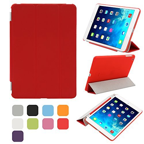 Besmall Neu Ultra Slim Edles iPad mini1 2 3 Hülle - Smart Cover Leder Case Schutz Hülle Tasche + Back Case - inkl. Displayschutzfolie Reinigungstuch Stift mit Multi Ständer Auto Sleep Wake (iPad mini1/2/3, Farbe:Rot)