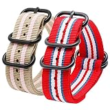 FERZA Home Premium Nylon-Uhrenarmbänder mit Edelstahlschnalle - optionale Farben 2er Pack (Color : Beige Pink+red Blue White, Size : 18mm)