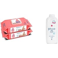 Johnson'S Baby Wipes With Lid Combo Offer Pack, 2 X 80S (160 Wipes) And Johnson'S Baby Powder, 600G