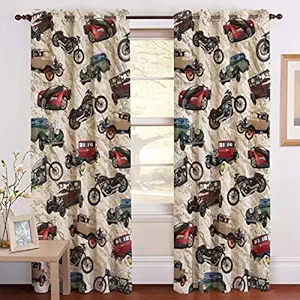 StashBerg Attractive Beautiful 3D Digital Printed Polyester Fabric Car Print Curtain for Bed Room, Kids Room, Living Room,Window Pack of 2 Pieces||7Feet