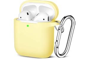 Maledan Etui kompatybilne z AirPods Case Apple Airpods 2 & 1, pełna ochrona, silikonowe etui ochronne (przód widoczny z przodu LED) z karabińczykiem, aksamitny żółty