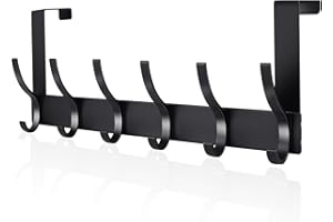 AUXHCYL Türhaken zum Einhängen, Türgarderobe zum Einhängen, Hakenleiste Über der Tür Eignen Sich für Dicke Türfüllungen in Badezimmer, Schlafzimmer, Kleiderschrank, 20 kg Belastbar, 6 Haken (schwarz)