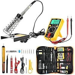 Joyhero Kit de Soldador Eléctrico y Multímetro Numérico, Set de Soldador Electrónica de Estaño Temperatura Ajustable 220V 60W con Multímetro Digital, Bolsa de Poliuretano, Pinzas Antiestáticas