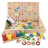 [Multifunktionales Mathematikspielzeug] -:Tafel und Kreide zum freien Schreiben / Zeichnen. Hölzernes Puzzleteil zum Zählen und Lernen von Zahlen, Stapelblöcke für gute Lernfarben. Es kann als Lehrmittel für den Heimunterricht oder die frühkindliche Entwicklung verwendet werden. Helfen Sie den Kindern, Addition, Subtraktion, Division und Multiplikation leichter zu verstehen.