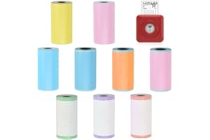 ZACUDA 9 PCS Thermal Printer Paper Colorful Mini Printing Paper Roll Bill Receipt Paper Rolls Self-Adhesive Memo Printable Sticker Compatible with P1 Mini Printer PeriPage A6 Series Printers,56 x 30mm