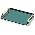 Beauenty Retro Green Serving Tray with Golden Handles, Serving Tray Set for Breakfast, Party Desserts, Multifuntional Perfume Organizer (Medium)