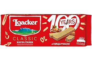 Loacker, Classic Napolitaner, Fragranti Wafer con 3 Strati di Cialde Farcite con Crema alle Nocciole 100% Italiane, Ideali per Merenda e Snack, 1 Confezione da 175g