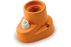 AMARCORDS - Plafoniera in porcellana con pulsante attacco e27 base applique con interruttore portalampade vintage colore ARANCIO