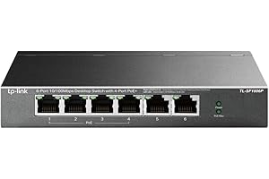 TP-Link Switch PoE (TL-SF1006P) 6 ports 10/100M, 4 ports PoE+, 67W pour tous les ports PoE, Boitier Métal, Installation facile, idéal pour créer un réseau de surveillance polyvalent et fiable