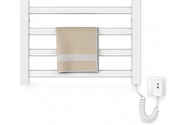 Elektrisk uppvärmd handdukstork, väggmonterad liten badrumsradiator, 80W Smart handdukstork med entrycksbrytare, 55°C konstant temperatur white Left-Line