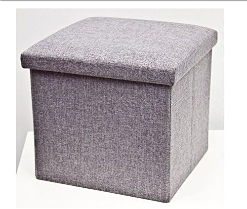 SINGLE SEATER FOLDING SQUARE OTTOMAN FAUX LINEN HOME OFFICE STORAGE FOOT STOOL SEAT POUFFE 30CM X 30CM (Grey)
