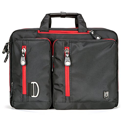 Laptop Rucksack, Evecase 17.3 Zoll Universal 3-Way Rucksack / Umhängetasche mit Laptopfach, Akteneinteilung, Zubehörfächer, Verdeckbare Gurte, Gepäckschloss – Schwarz / Rot - 3