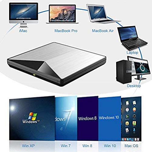 Grabadora CD DVD Externa, XBoze USB 3.0 Portátil Grabadora de Quemador Regrabadora Lector de CD/DVD y Reproductor Ligero CD Quemador Drive para Windows/Mac OS/MacBook Air/Pro Desktop Laptop (Plata)