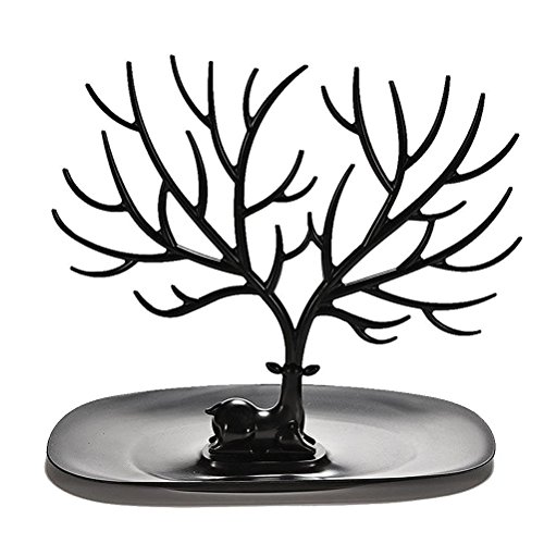 ROSENICE Schmuckbaum Schmuckhalter Schmuckständer mit Schmucktablett (Schwarz Hirschgeweih) - 6