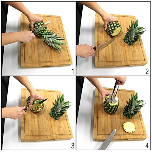 COM-FOUR® 3-in-1 Ananas Schneider – Schälen, Entkernen, Schneiden in einem Arbeitsvorgang! aus hochwertigem Edelstahl - 3