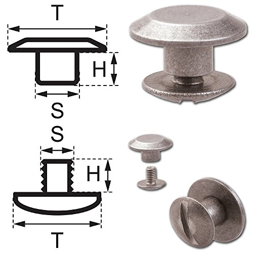 25 Schraubnieten Gürtelschrauben Buchschrauben Chicagoschrauben Nieten zum Schrauben 3MM nickel-antik