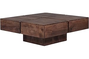 ‎WOODKINGS Woodkings® Couchtisch Amberley Echtholz modern, Design, Sofatisch, Massivholz exklusiv, Lounge Coffee Table (Akazie dunkel, 80x80)