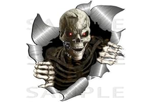 Totally Graphics small size Single Metal Rip Open Torn Skeleton Skull Sticker