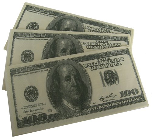 Preisvergleich Produktbild Papierservietten 100 Dollar Schein 10 Stück