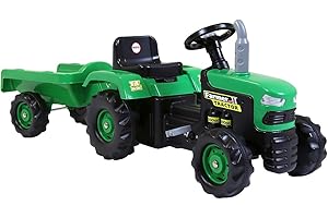 Dolu 8053 Children's Ride On Easy to Control Tractor with Trailer and Working Horns with Actual Beeping Sound Pedal Power Ride-on & Trailer for Kids Aged 3 to 5 (Green and Black)