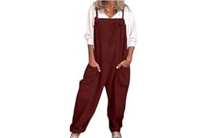 KUIH Linen Dungarees for Women UK, Casual Jumpsuit Dungarees Women'S Work Trousers Summer Overall Jumper Sleeveless Dungarees Wide Leg Large Pocket Oversize Leisure Suit One Piece for Holiday Outgoing