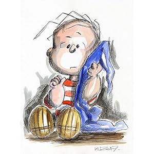 Original Feder und Aquarell auf Aquarellkarton: Peanuts Linus van Pelt / 24x32 cm