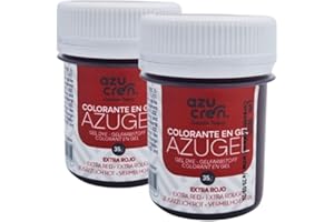 Azucren, Colorante Rojo para Red Velvet, Pack de 2 Colorantes Extra Rojo Alimentarios en Gel, Ideales paraTeñir Fondant, Buttercream y Bizcochos, Perfecto para postres de Haloween, 35 g (2 Ud)