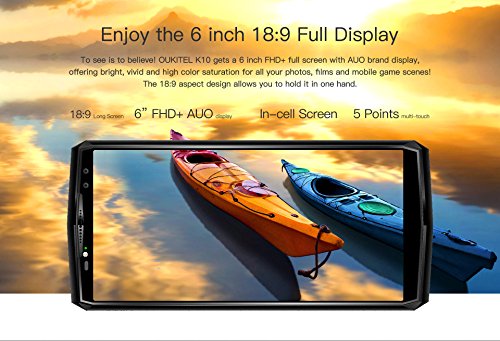 OUKITEL K10 Smartphone 4G Android 7,1 OS, 6 Pollici(18:9) Schermo Telefoni, 13MP + 8MP Anteriore, 21MP + 8MP Posteriore Fotocamera 11000mAh Cellulari, Processore Octa-core da 2,0 GHz Telefonia Mobile con 6GB RAM + 64GB ROM, Doppio SIM, Impronta Digitale Posteriore - Nero