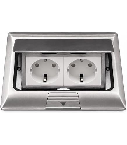 Einbausteckdose Fußbodensteckdose Steckdose 1 x Schuko Edelstahl für Boden & Wand Klappdeckel Rund/Rand eckig Baumarkt