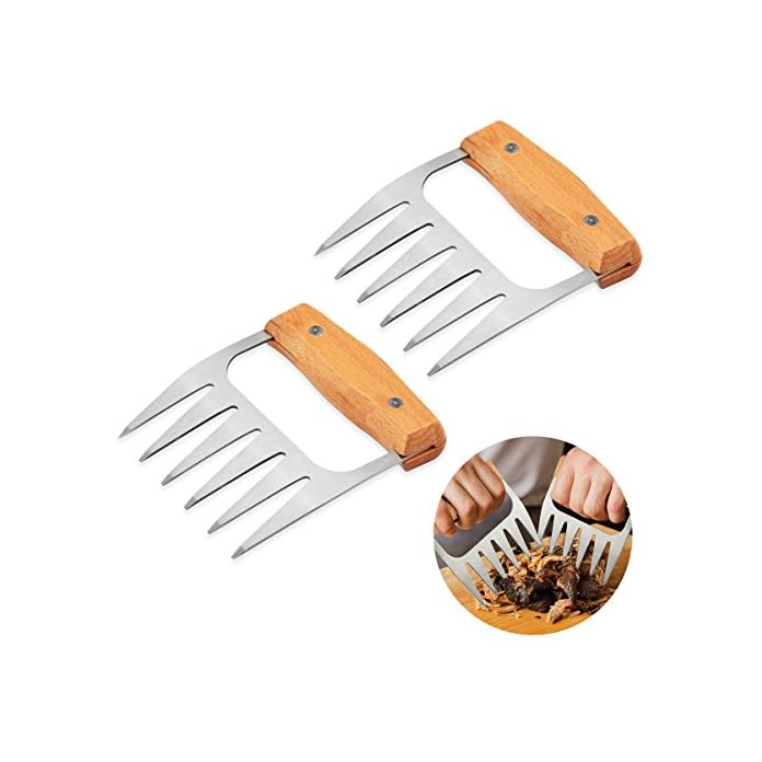 Ouborui Fleisch Aktenvernichter Krallen Edelstahl Fleisch Handler Gabel Mit Holz Griff Fr Kochen 2