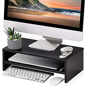 FITUEYES Computer Monitor Stand TV Shelf Risers 16.7 inch 2 Tiers Monitor Stand Save Space Black