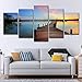 Produktbild Aeep TV Wanddekoration Malerei Schlafzimmer Wohnzimmer TV Wand 5 Stück Sonnenaufgang Boot Landschaftsmalerei, Leinwand Leinwand Kern, L: 12x18inch-2P 12x24inch-2P 12x30inch-1P