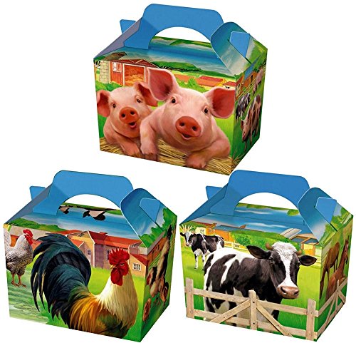 6 x Geschenkbox Mitgebtüte für Mitgebsel Kindergeburtstag Bauernhof Farm Tiere Schwein Schaf Huhn Pferd Ente Kuh