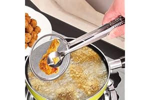 BOMOYA Clip de comida de acero inoxidable Snack Freidora Colador de grasa Skimmer Cuchara BBQ Buffet para servir pinzas fritas pinzas de freír colador de malla Filtro Escurridor de aceite